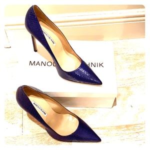 MANOLO BLAHNIK BB 115 Blue Python Heels